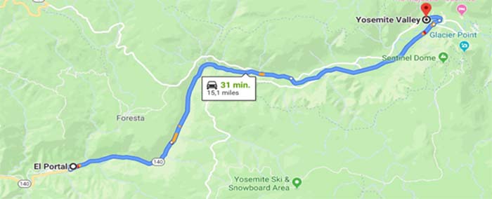 Van El Portal naar Yosemite Valley